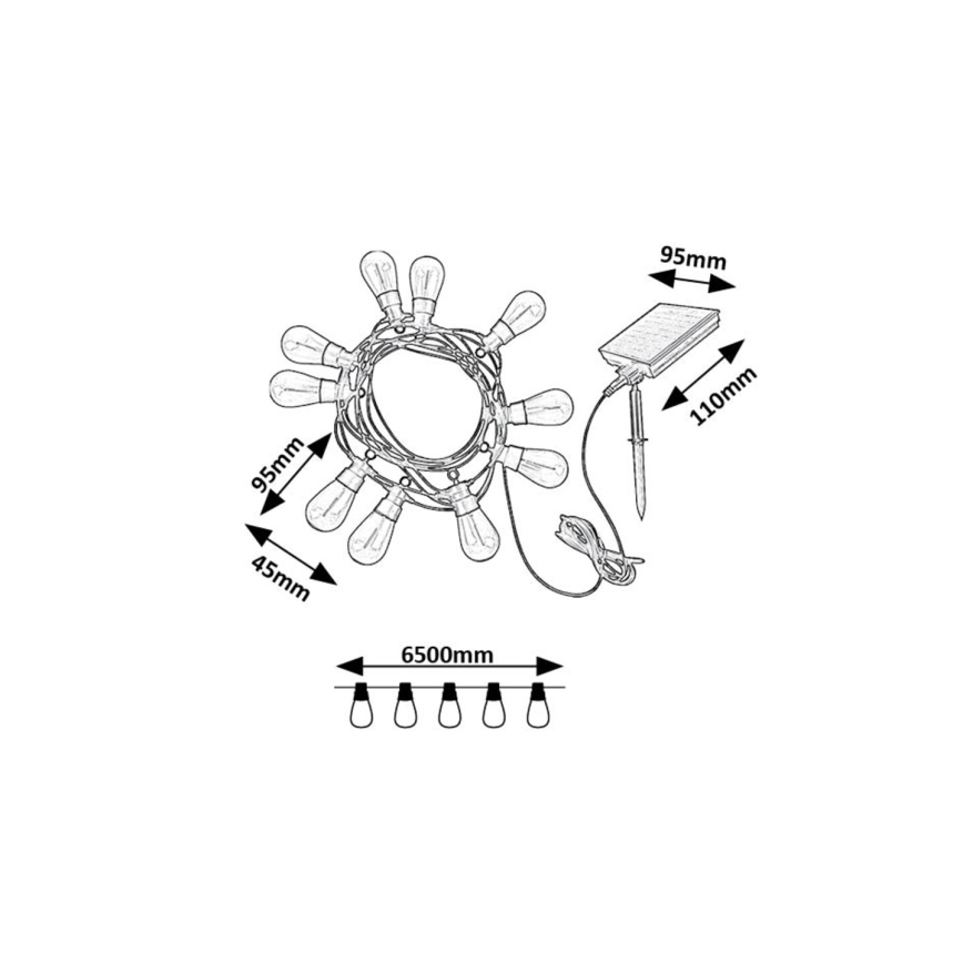 Rabalux - LED-aurinkoketju LED/3,6W/3,7V 6,5 m 1200mAh IP44