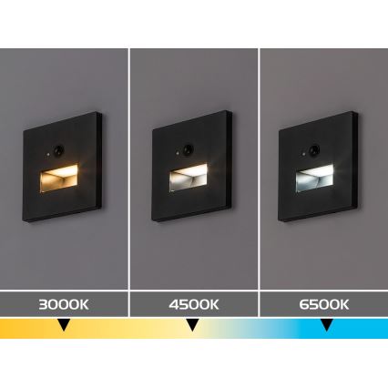 Rabalux - LED-porrasvalaisin liiketunnistimella ja hämäräkytkimellä LED/1W/230V 3000/4500/6500K musta