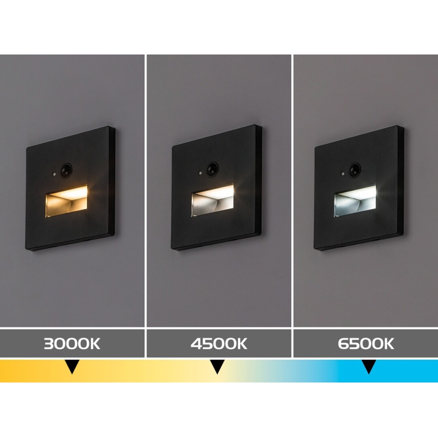 Rabalux - LED-porrasvalaisin liiketunnistimella ja hämäräkytkimellä LED/1W/230V 3000/4500/6500K musta