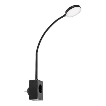 Rabalux - himmennettävä LED-seinävalaisin LED/4W/230V, pistorasiaan kytkettävällä USB-portilla, 3000/4000/6000K, musta