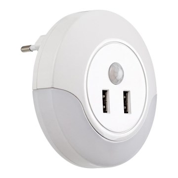 Rabalux - LED-yövalo pistorasiaan sensorilla 2xUSB LED/13,9W/230V 3000K