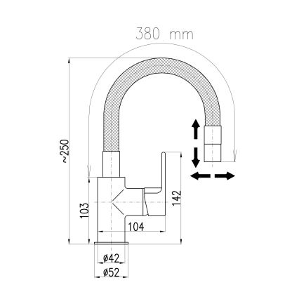 RAV Slezák CO119.0/16 - Keittiöhana joustavalla juoksuputkella ja vedettävällä suihkupäällä COLORADO 25 cm musta