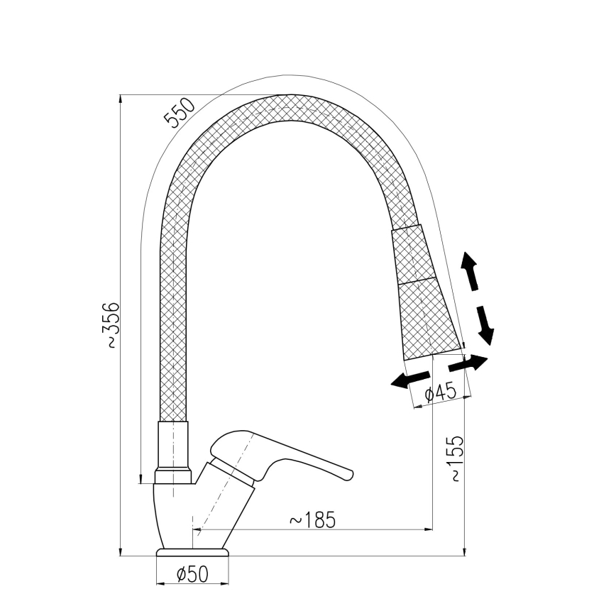 RAV Slezák SA006.0/13S - SAZAVA-keittiöhana joustavalla juoksuputkella, 35,6 cm, harmaa/kiiltävä kromi