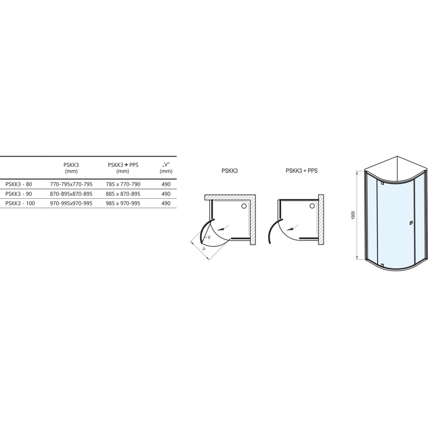 Ravak 37677U00Z1 - Kolmiosainen neljänneksen muotoinen suihkukaappi PIVOT 90x90 cm satiinilasi