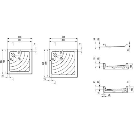 Ravak A007701120 - Neliömäinen suihkuallas ANGELA 90x90 cm valkoinen