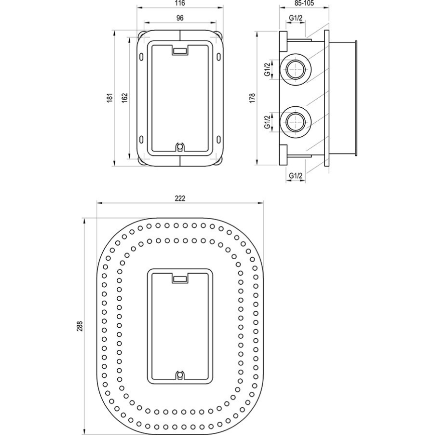 Ravak X070074 - Asennusrunko sisäänrakennettaville hanoille R-BOX MULTI 18,1x11,6 cm