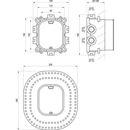 Ravak X070139 - Asennusrunko piilohanoille R-BOX VARI 13,9x14,6 cm