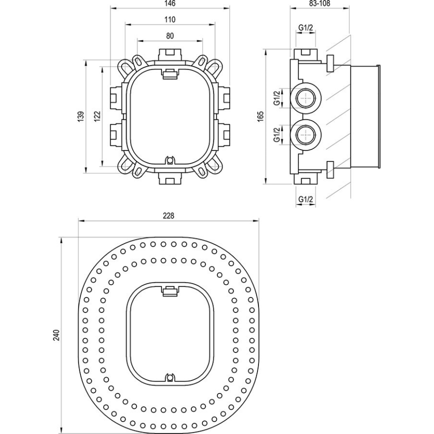 Ravak X070139 - Asennusrunko piilohanoille R-BOX VARI 13,9x14,6 cm