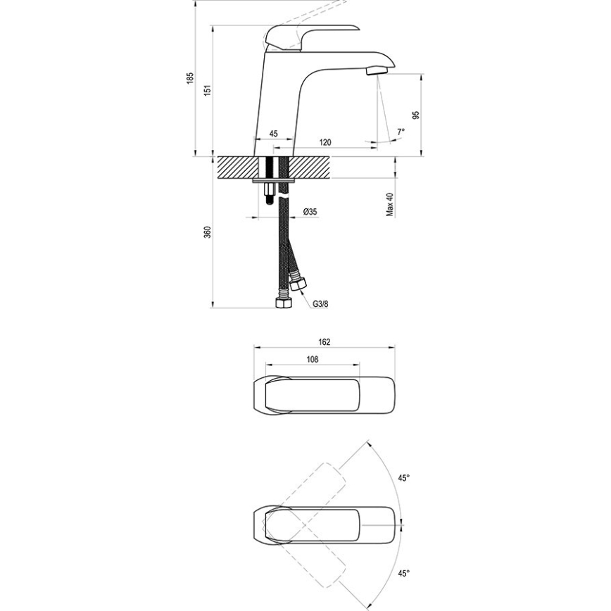 Ravak X070173 - Pesuallosekoitin FLAT 15,1 cm mattamusta