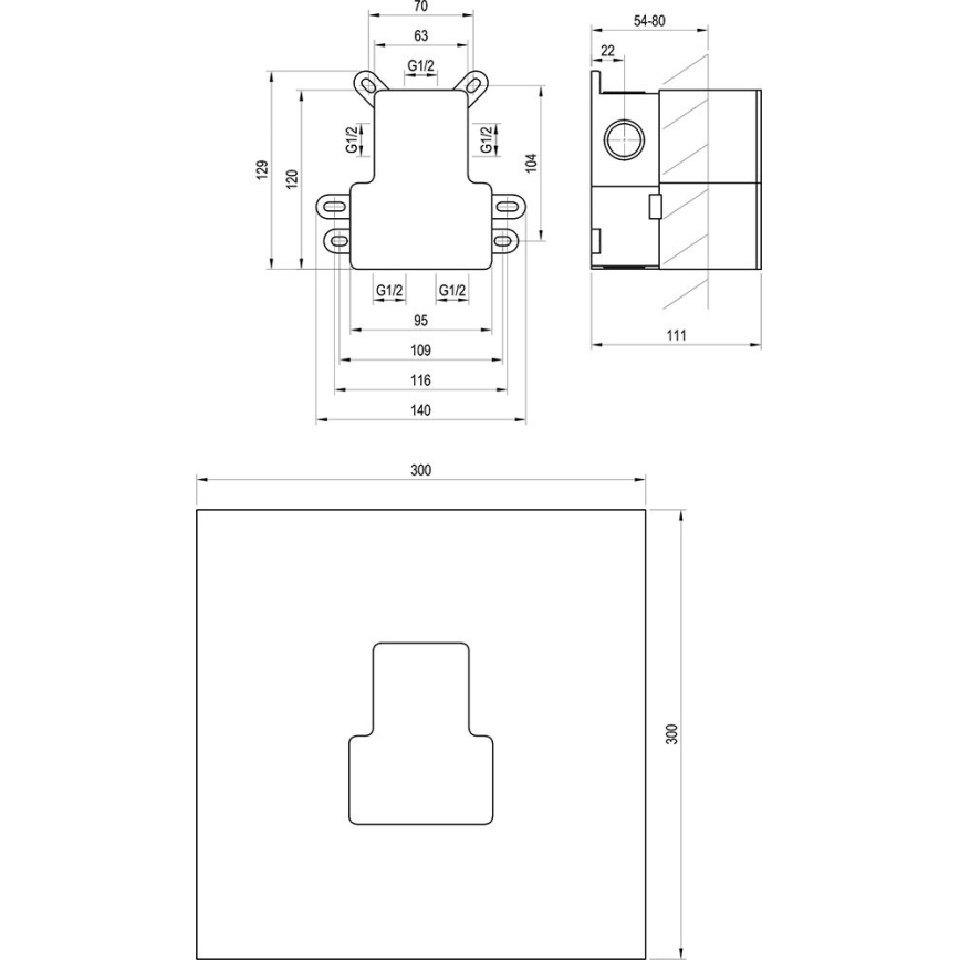 Ravak X070234 - Asennusrunko piilotettaville hanoille R-BOX 12,9x14 cm