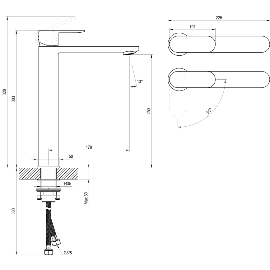 Ravak X070461 - Pesuallosekoitin CHROME 30 cm musta