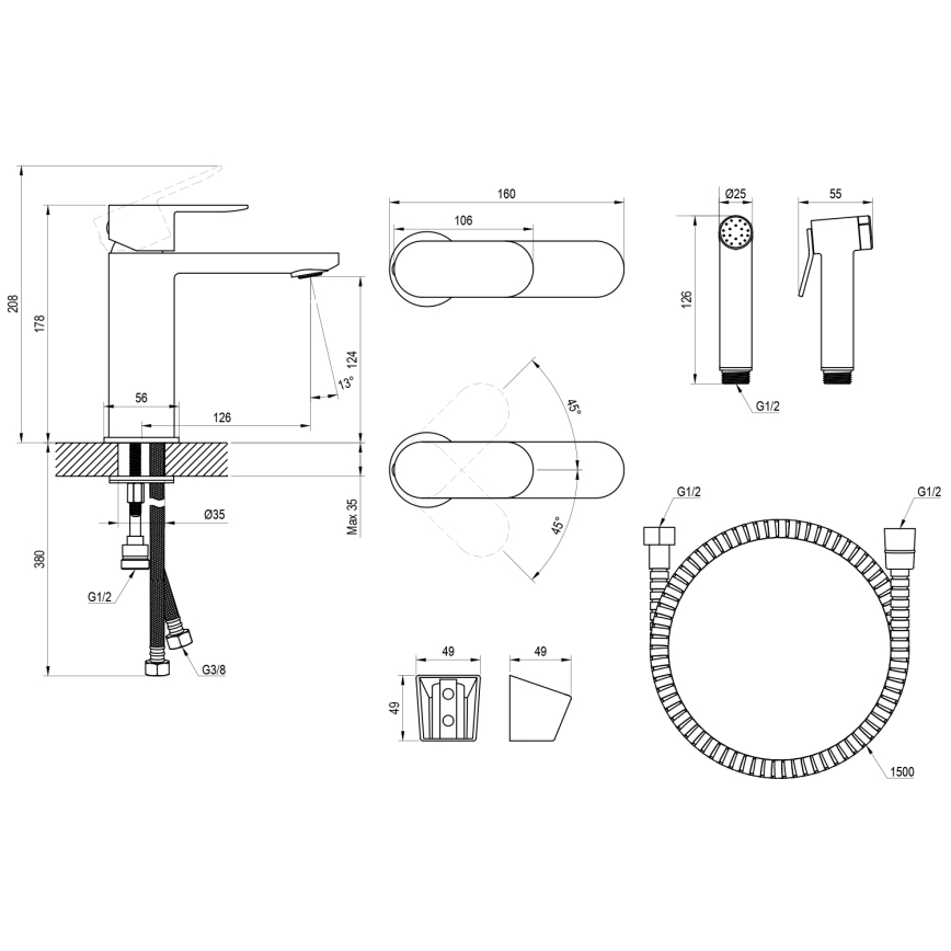 Ravak X070462 - Pesuallashana bideesuihkulla CHROME, musta