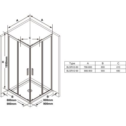 Ravak X1LM70C00Z1 - BLIX SLIM neliosainen kulmasuihkukaappi 90x90 cm kiiltävä kromi