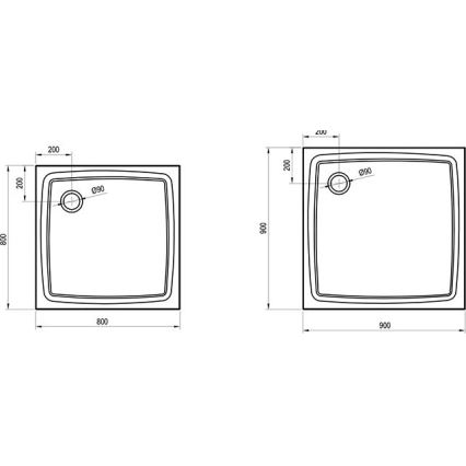 Ravak XA034411010 - Neliömäinen suihkuallas PERSEUS 80x80 cm valkoinen