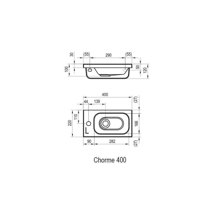 Ravak XJGL1100000 - Seinäkiinnitteinen pesuallas CHROME 40x22 cm valumarmori/valkoinen