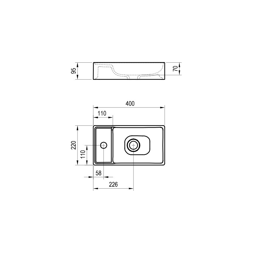 Ravak XJX01240000 - VEDA SLIM 40x22 cm tasolle asennettava pesuallas keramiikka/valkoinen
