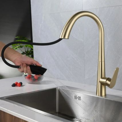 REA-B5312 - Keittiöhana ROSS 43 cm, vedettävällä suihkulla, harjattu kulta