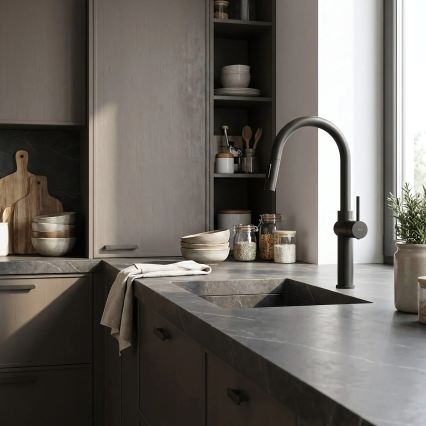 REA-B7200 - Keittiöhana ulosvedettävällä suihkupäällä FRESH 45 cm musta