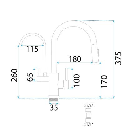 REA-B7436 - Keittiöhana vedettävällä suihkupäällä ja suodatuksella ECO FRESH 37,5 cm kupari
