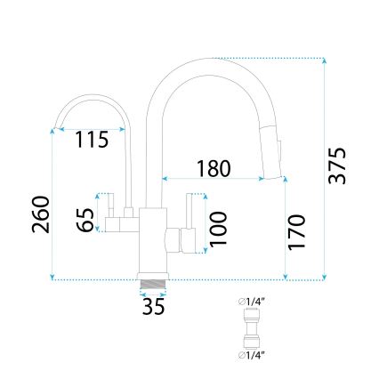 REA-B7596 - Keittiöhana ulosvedettävällä suihkupäällä ja ECO FRESH suodatuksella 37,5 cm harjattu kullanvärinen