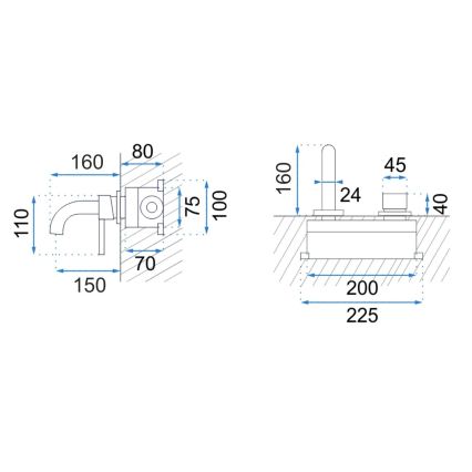 REA-B8652 - LUNGO sisäänrakennettava pesuallashana, harjattu kulta