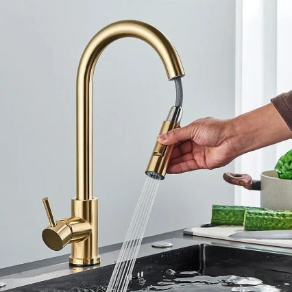 REA-B9148 - Keittiöhana ulosvedettävällä suihkulla FRESH 39,5 cm harjattu kulta