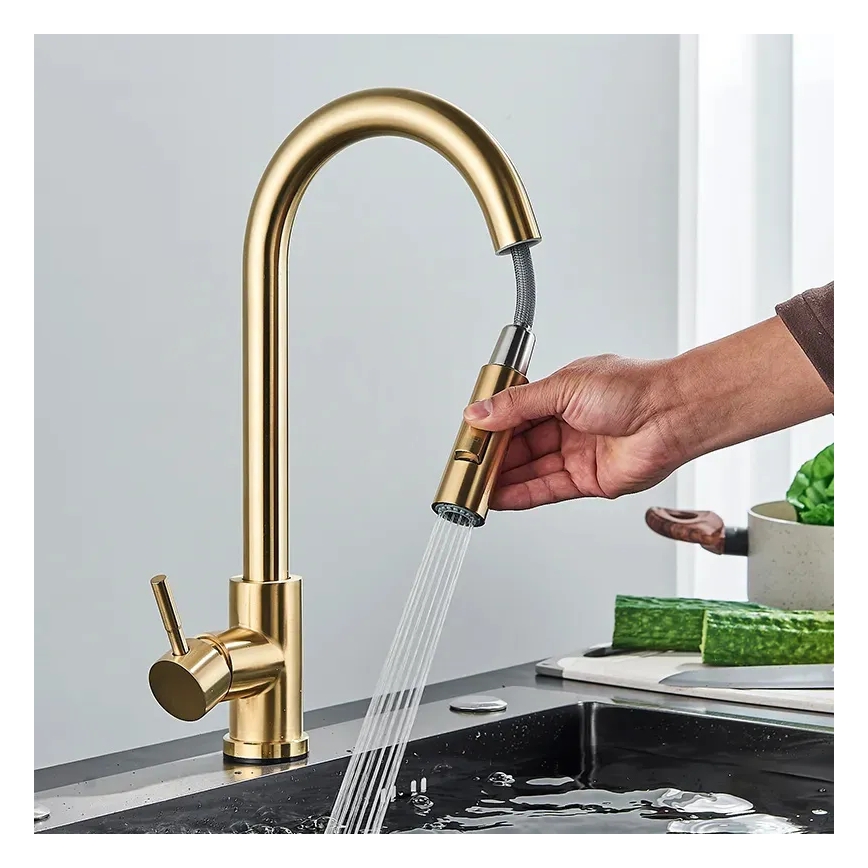 REA-B9148 - Keittiöhana ulosvedettävällä suihkulla FRESH 39,5 cm harjattu kulta