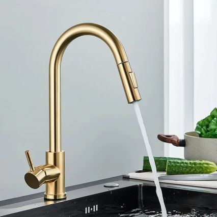 REA-B9148 - Keittiöhana ulosvedettävällä suihkulla FRESH 39,5 cm harjattu kulta