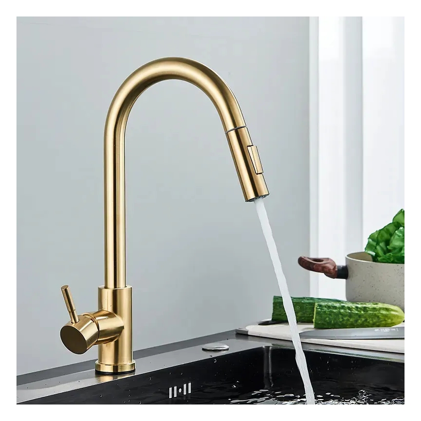 REA-B9148 - Keittiöhana ulosvedettävällä suihkulla FRESH 39,5 cm harjattu kulta