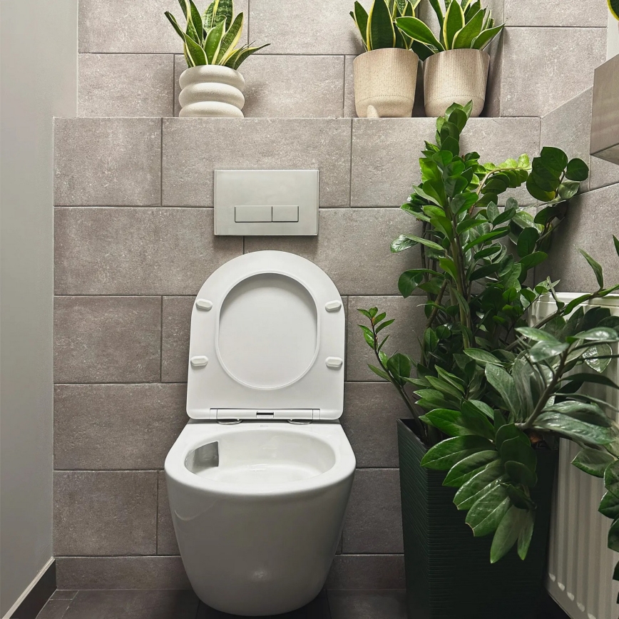 REA-C1259 - Seinään kiinnitettävä WC-istuin istuinkannella CARLO MINI TORNADO RIMLESS, keraaminen/kiiltävän valkoinen