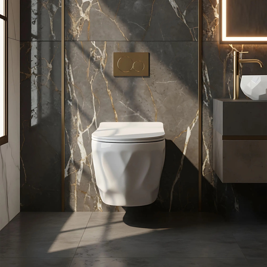 REA-C1652 - Seinään asennettava WC-istuin istuinkannella GUSTAVO RIMLESS keramiikka/valkoinen