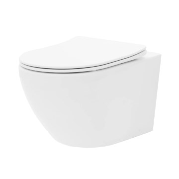 REA-C2760 - Seinään asennettava WC-istuin istuinkannella CARLO FLAT MINI RIMLESS keramiikka/kiiltävä valkoinen