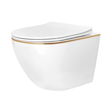 REA-C6806 - Seinään asennettava WC-istuin CARLO MINI TORNADO RIMLESS, istuinkannella, keraaminen/valkoinen/kultainen
