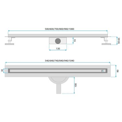 REA-G2710 - NEOX SLIM 80 cm lineaarinen lattiakaivo, ruostumaton teräs/musta