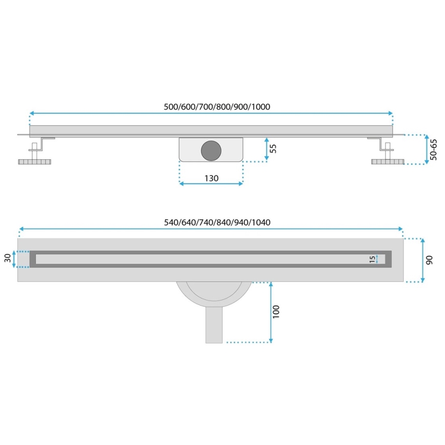 REA-G2710 - NEOX SLIM 80 cm lineaarinen lattiakaivo, ruostumaton teräs/musta