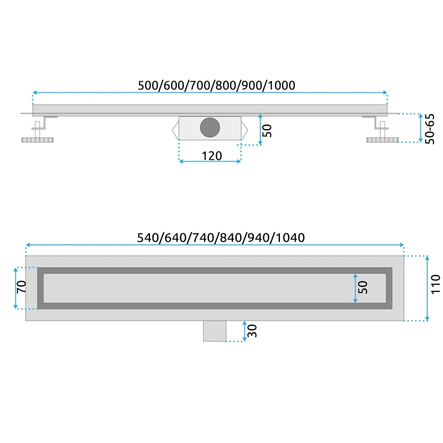 REA-G6602 - PURE NEOX 70 cm mattamusta lineaarinen lattiakaivo