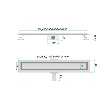 REA-G7802 - NEOX PRO lineaarinen lattiakaivo 70 cm ruostumaton teräs/musta