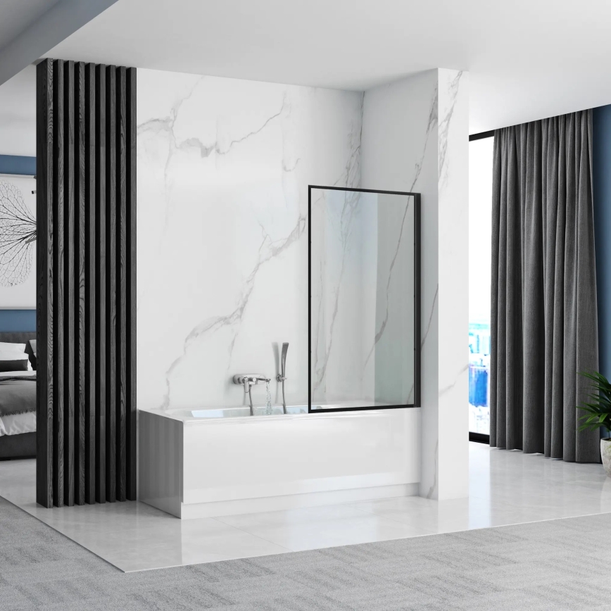 REA-K7633 - Siirrettävä ammeen suojalasi LAGOS 140x80 cm musta/läpinäkyvä