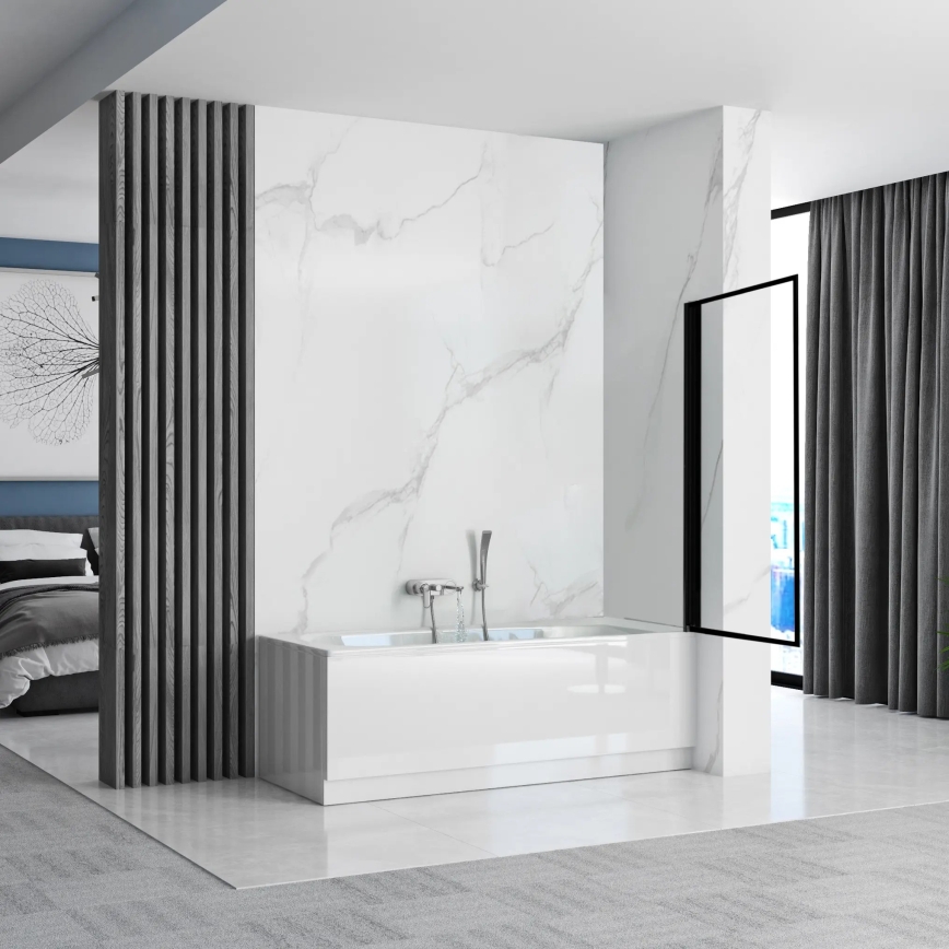 REA-K7633 - Siirrettävä ammeen suojalasi LAGOS 140x80 cm musta/läpinäkyvä