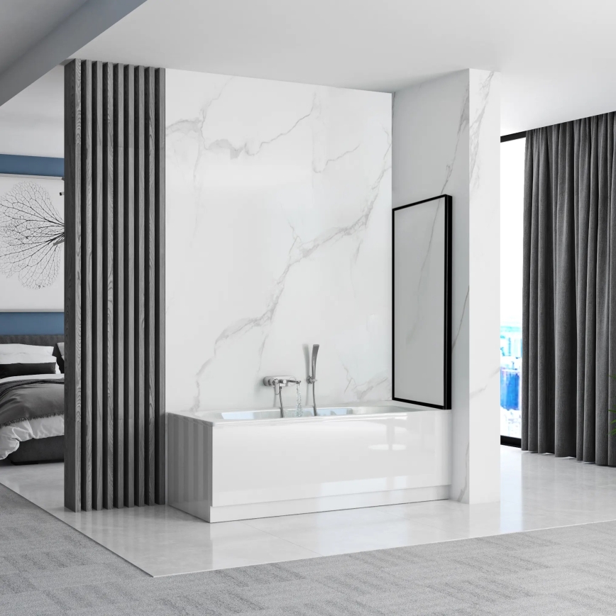 REA-K7633 - Siirrettävä ammeen suojalasi LAGOS 140x80 cm musta/läpinäkyvä