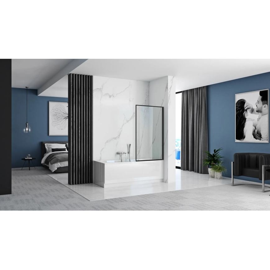 REA-K7633 - Siirrettävä ammeen suojalasi LAGOS 140x80 cm musta/läpinäkyvä