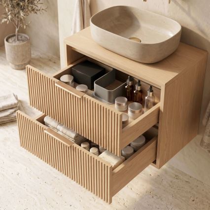 REA-M0409 - Seinään asennettava kylpyhuonekaappi pesualtaan alle MONO 80 x 48,5 cm, beige