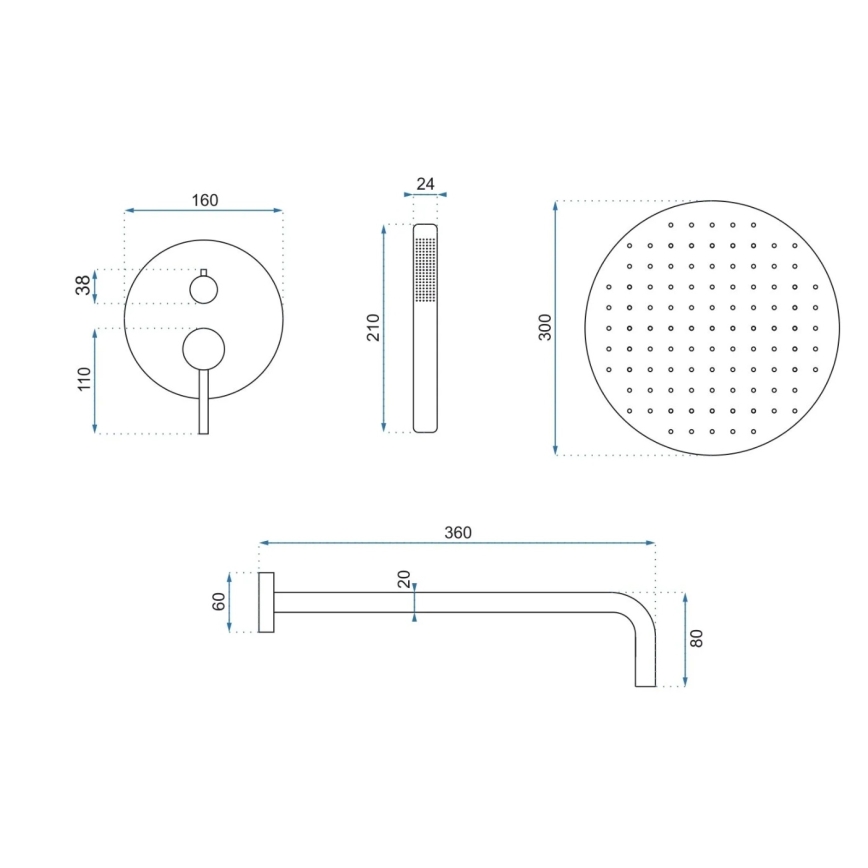 REA-P4160 - LUNGO-suihkusetti upotettavalla hanalla, harjattu kullanvärinen