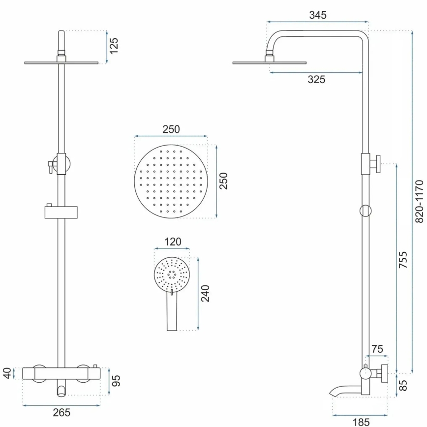 REA-P6607 - LUNGO-termostaattinen suihkusarja, kiiltävä kromi
