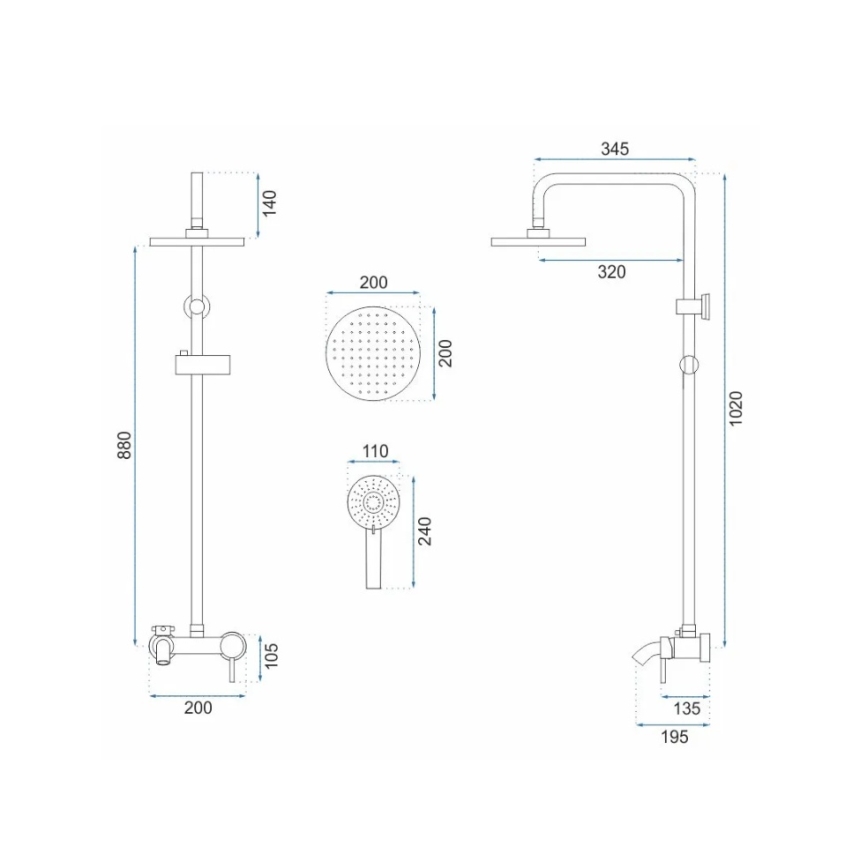 REA-P7051 - LUIS-suihkusetti sekoitushanalla, harjattu kulta