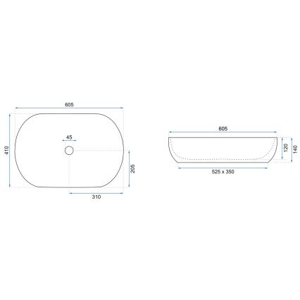 REA-U0024 - Tason päälle asennettava CLEO-pesuallas 41x60,5 cm keramiikka/kiiltävä valkoinen