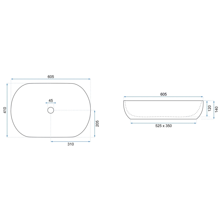 REA-U0024 - Tason päälle asennettava CLEO-pesuallas 41x60,5 cm keramiikka/kiiltävä valkoinen