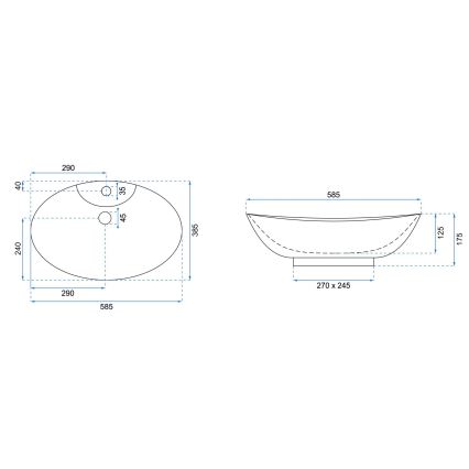 REA-U0160 - ROSA pesuallas pöytätasolle 38,5x58,5 cm keramiikka/kiiltävä valkoinen