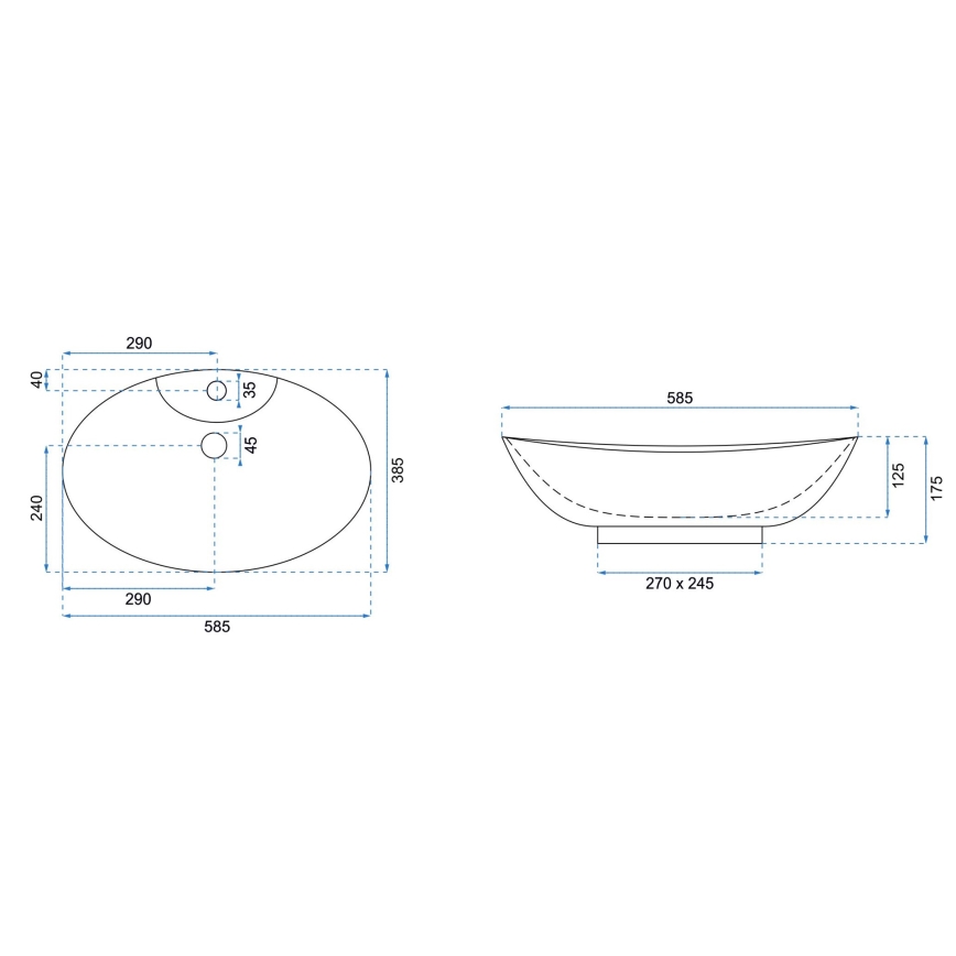 REA-U0160 - ROSA pesuallas pöytätasolle 38,5x58,5 cm keramiikka/kiiltävä valkoinen