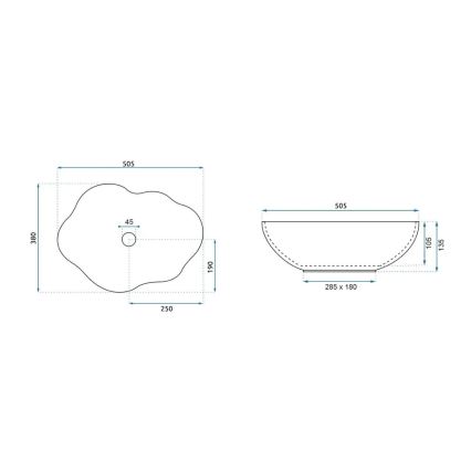 REA-U0265 - Tason päälle asennettava pesuallas PEARL 38x50,5 cm keramiikka/kiiltävä valkoinen